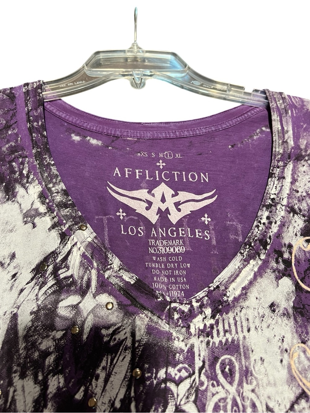 Affliction Los Angeles Purple Graphic V-Neck Women's Top